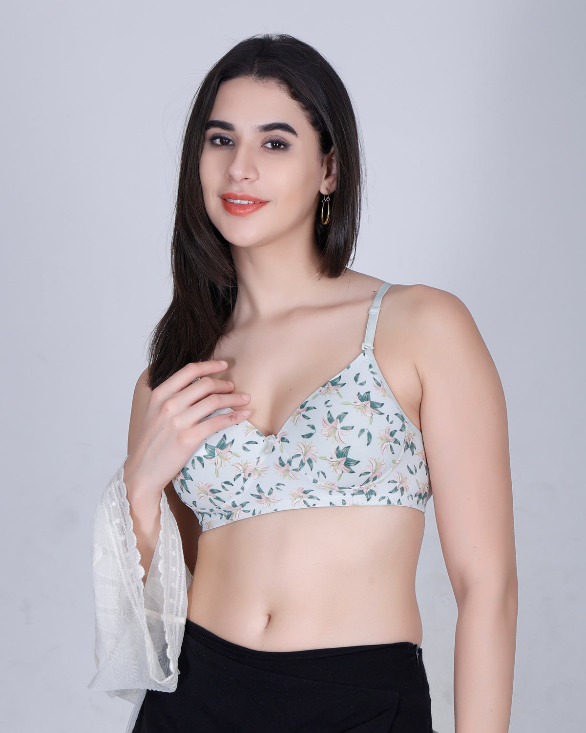 Aimly Floral Printed Soft Padded Lycra Mid Coverage Everyday Women Bra | Wireless Comfort Fit Breathable Stretch Fabric Lightly Padded Bra | Adjustable Strap Seamless Daily Wear Supportive lingerie