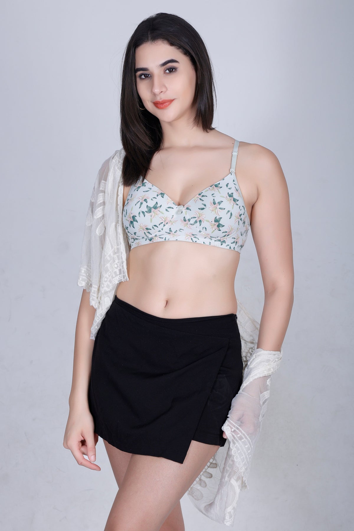 Aimly Floral Printed Soft Padded Lycra Mid Coverage Everyday Women Bra | Wireless Comfort Fit Breathable Stretch Fabric Lightly Padded Bra | Adjustable Strap Seamless Daily Wear Supportive lingerie