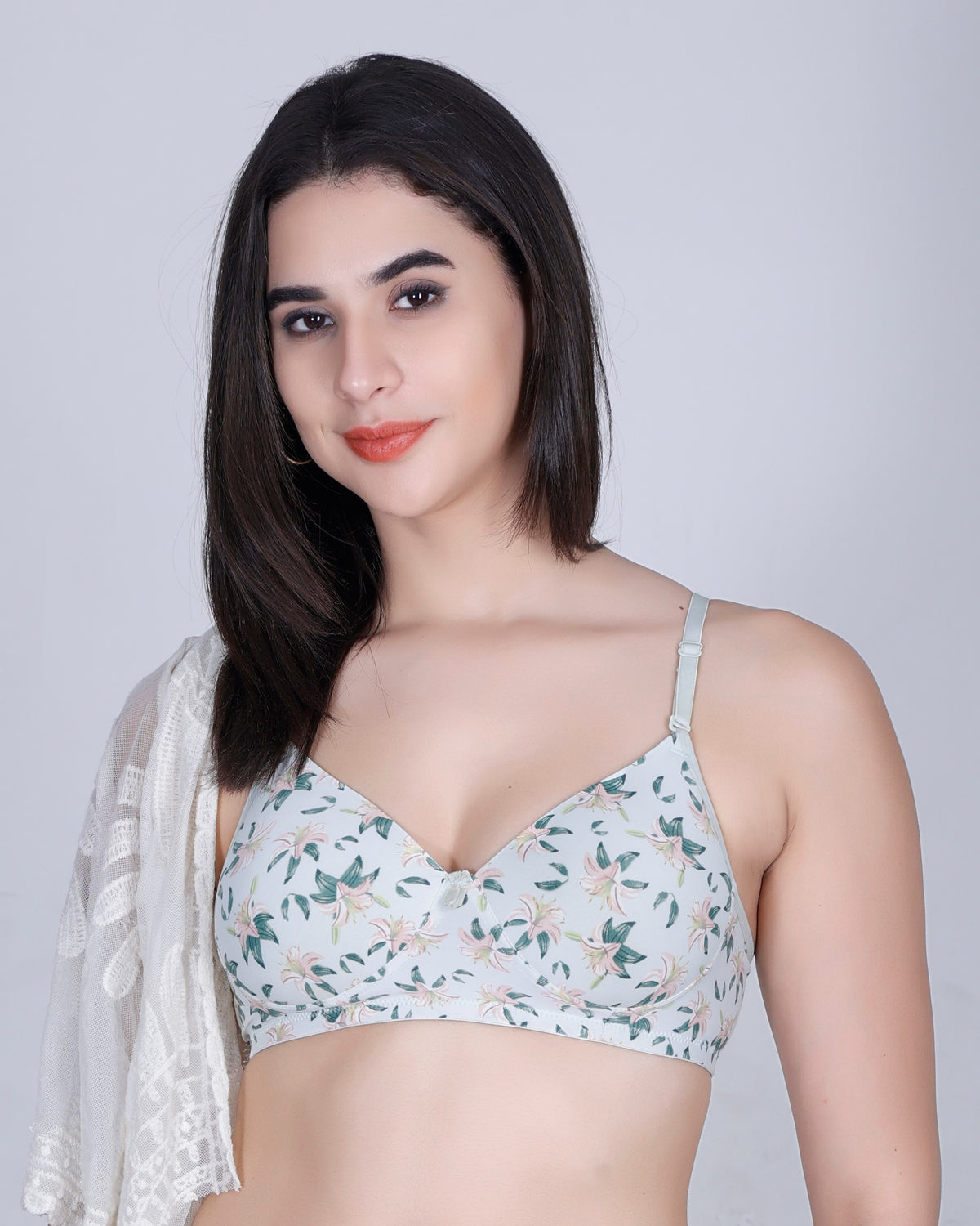 Aimly Floral Printed Soft Padded Lycra Mid Coverage Everyday Women Bra | Wireless Comfort Fit Breathable Stretch Fabric Lightly Padded Bra | Adjustable Strap Seamless Daily Wear Supportive lingerie