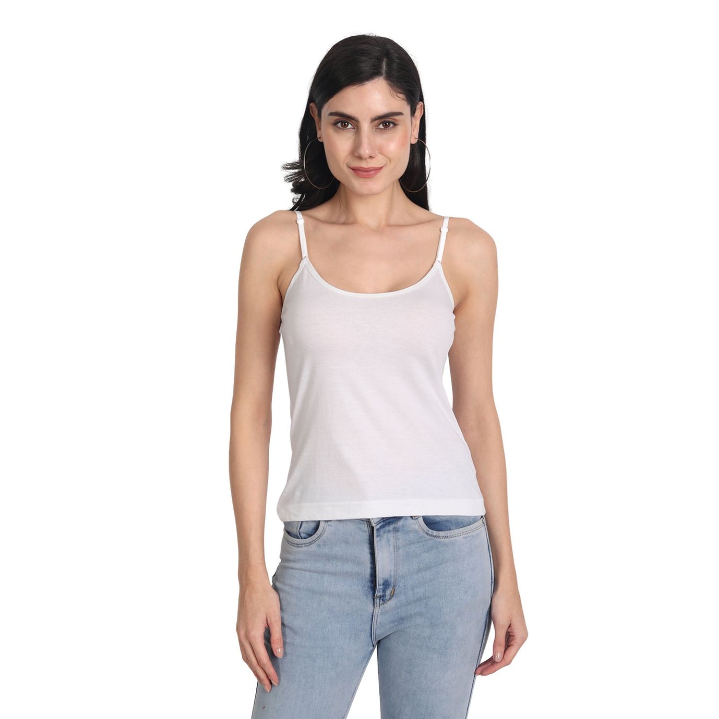 Aimly Women's Cotton Sleeveless Adjustable Strap Spaghetti 2_WHITE - Pack of 2