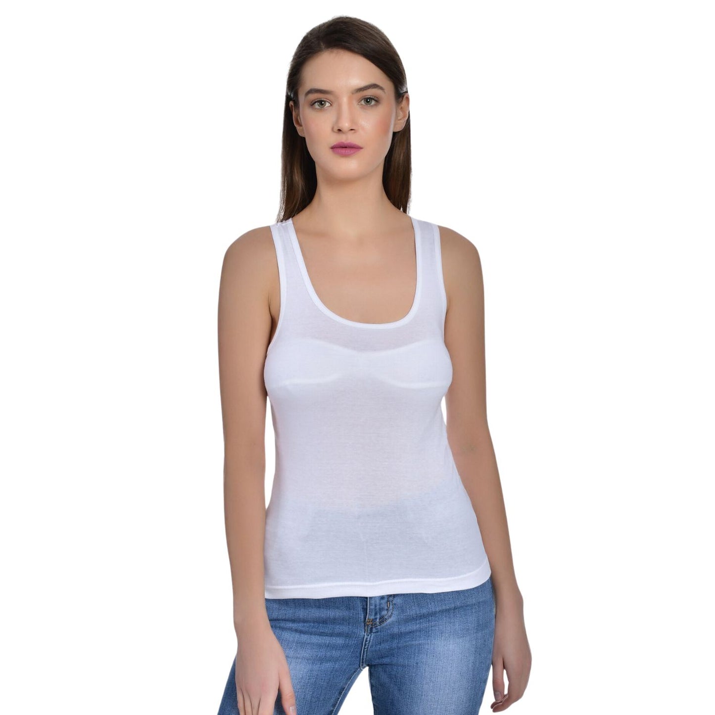 Women's Regular Fit Wide Strap Sleeveless Cotton Camisole Slip Spaghetti beige and white Combo pack of 2