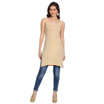 Women's Cotton Sleeveless Long Kurti Camisole Slip beige_white Spaghetti P2