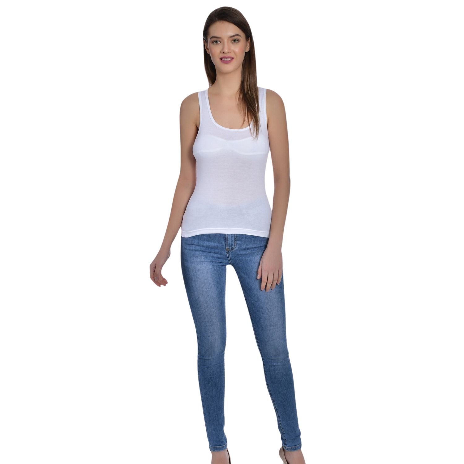 Women's Regular Fit Wide Strap Sleeveless Cotton Camisole Slip Spaghetti 2 Beige 1 White Combo pack of 3