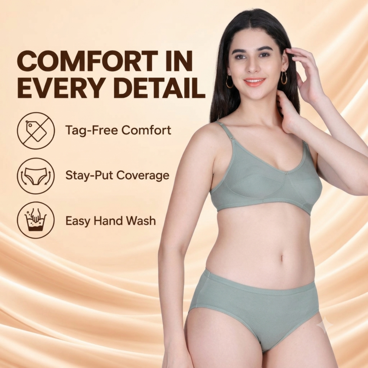Aimly Women's Cotton Bra Panty Set – Non-Padded, Wire-Free Bra with Adjustable Straps, Mid Coverage