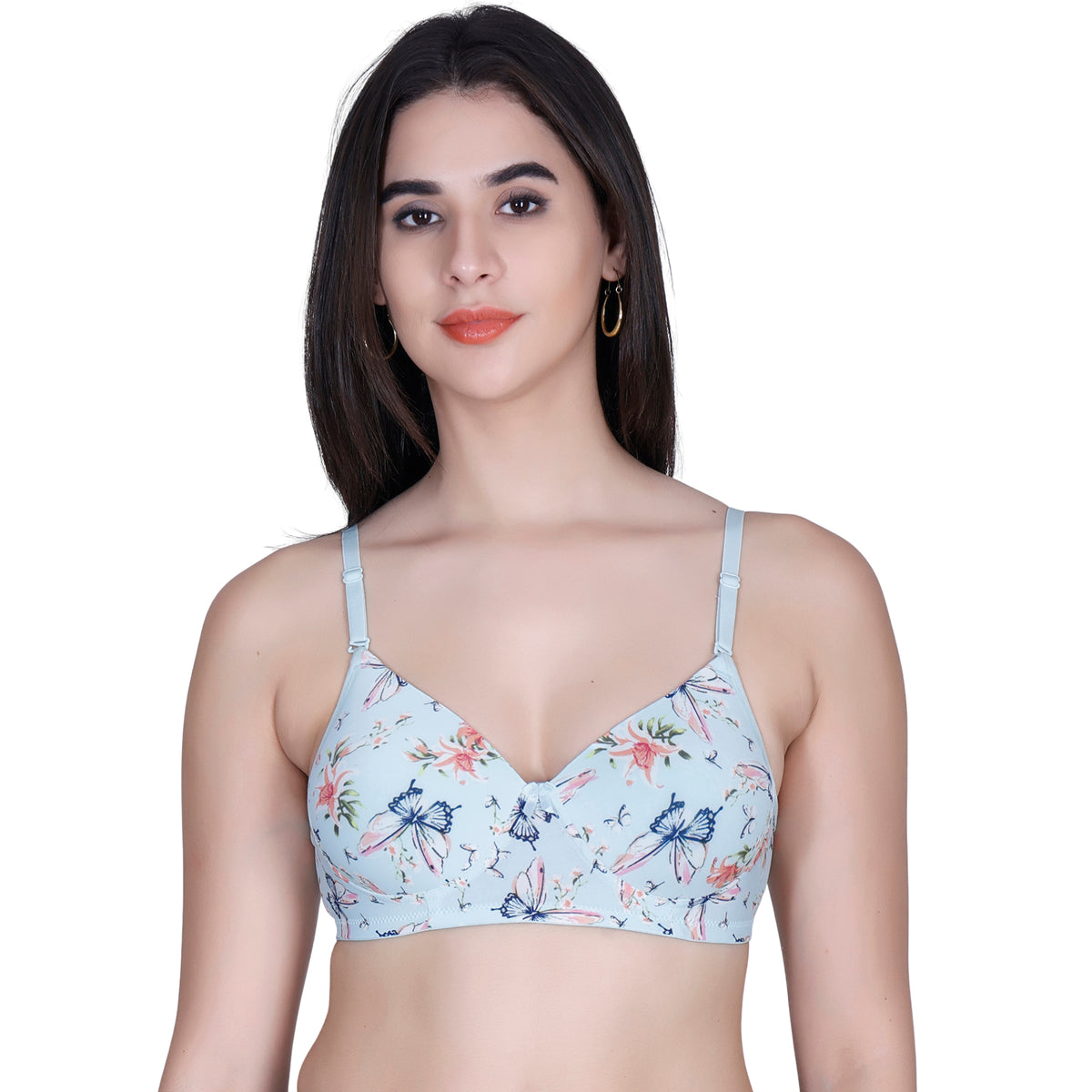 Aimly Floral Printed Soft Padded Lycra Mid Coverage Everyday Women Bra | Wireless Comfort Fit Breathable Stretch Fabric Lightly Padded Bra | Adjustable Strap Seamless Daily Wear Supportive lingerie