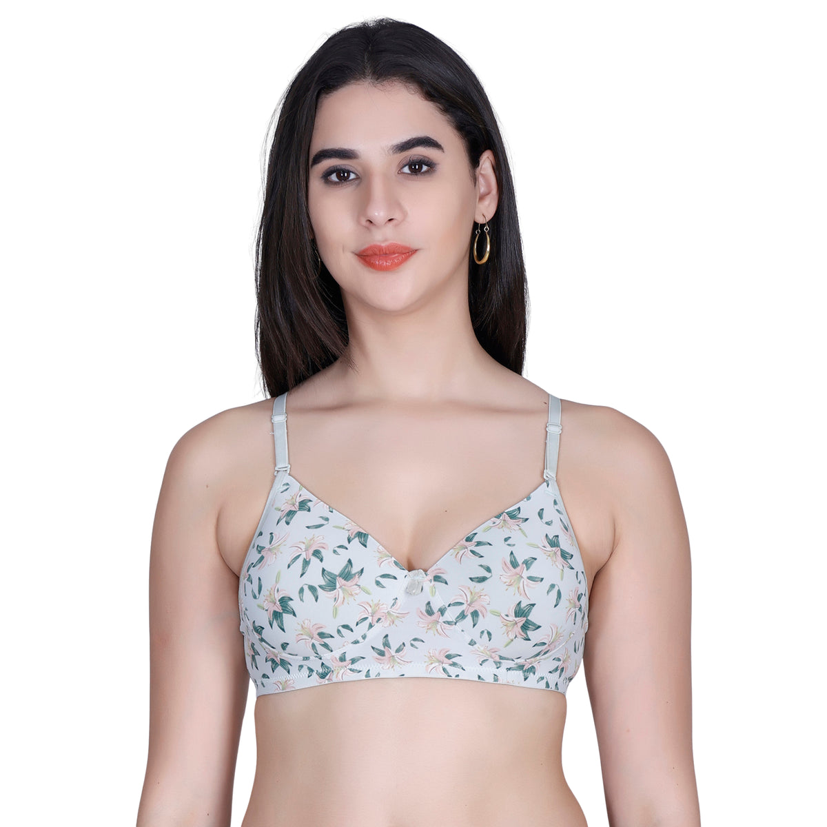 Aimly Floral Printed Soft Padded Lycra Mid Coverage Everyday Women Bra | Wireless Comfort Fit Breathable Stretch Fabric Lightly Padded Bra | Adjustable Strap Seamless Daily Wear Supportive lingerie