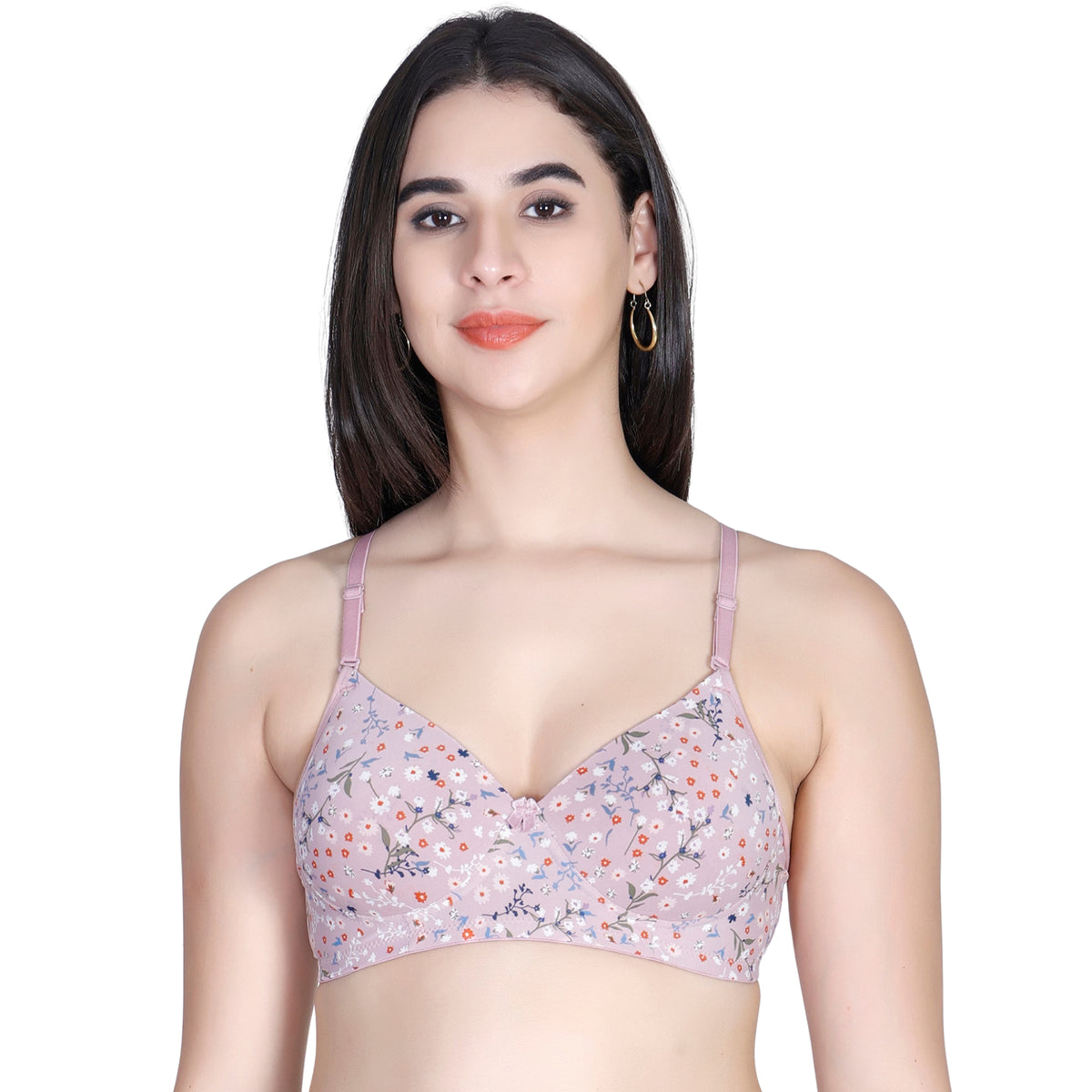 Aimly Floral Printed Soft Padded Lycra Mid Coverage Everyday Women Bra | Wireless Comfort Fit Breathable Stretch Fabric Lightly Padded Bra | Adjustable Strap Seamless Daily Wear Supportive lingerie