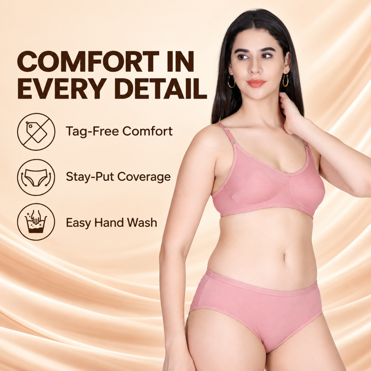 Aimly Women's Cotton Bra Panty Set – Non-Padded, Wire-Free Bra with Adjustable Straps, Mid Coverage