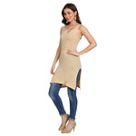 Women's Cotton Sleeveless Long Kurti Camisole Slip Spaghetti 2 Beige  1 Black combo P3 