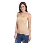 Aimly Women's Cotton Sleeveless Adjustable Strap Camisole Slip Spaghetti 3 BEIGE - Pack of 3