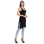 Women's Cotton Sleeveless Long Kurti Camisole Slip black_beige Spaghetti P2