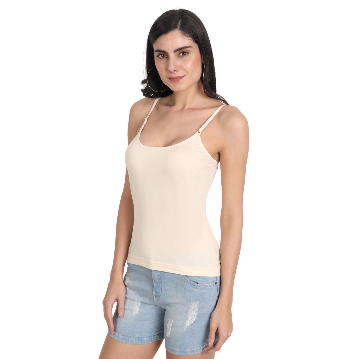 Aimly Women's Cotton Sleeveless Adjustable Strap Spaghetti 2 BEIGE 1 BLACK- Pack of 3