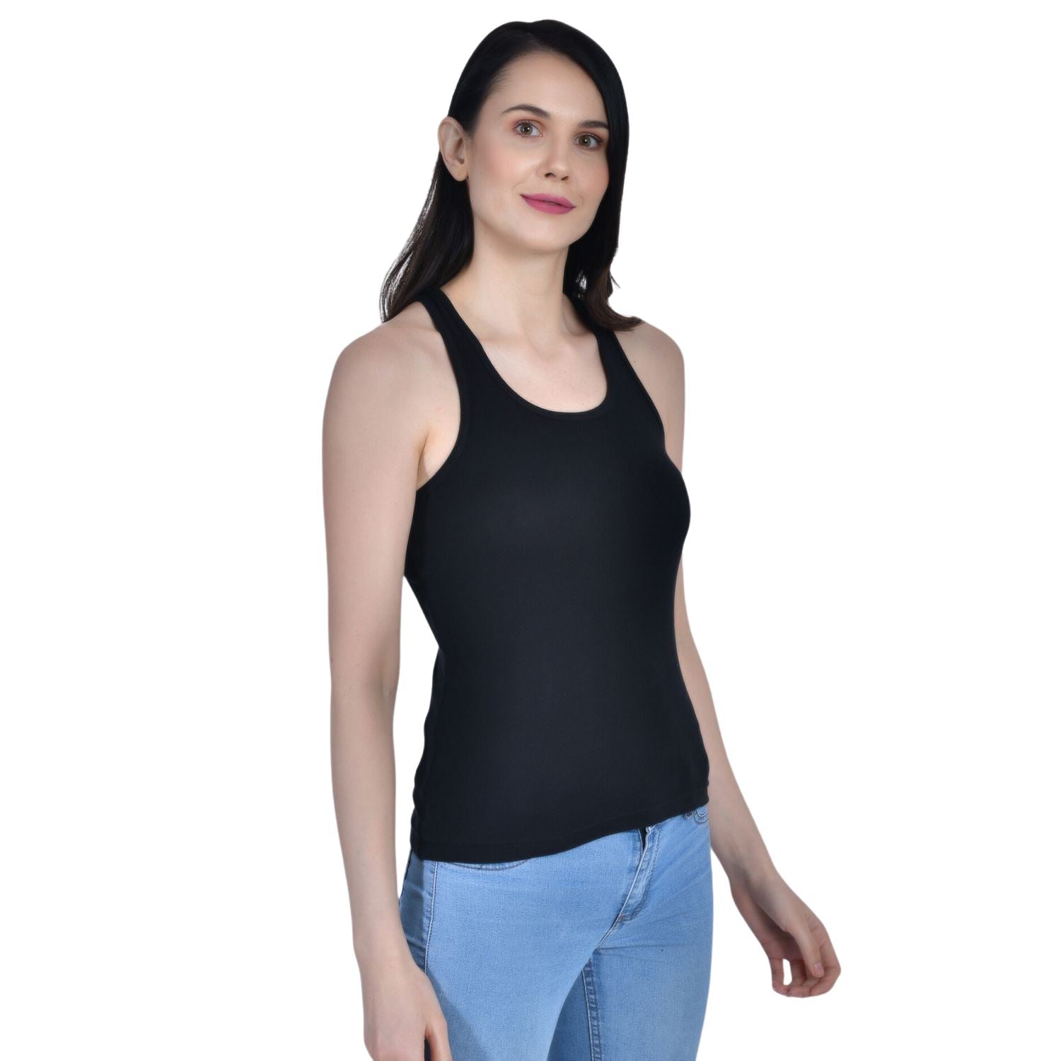 Women's Regular Fit Wide Strap Sleeveless Cotton Camisole Slip Spaghetti beige and black Combo pack of 2