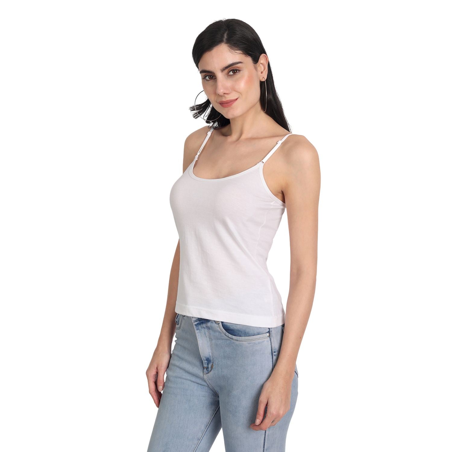 Aimly Women's Cotton Sleeveless Adjustable Strap Spaghetti 2 WHITE 1 BEIGE - Pack of 3