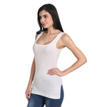 Women's Regular Fit Wide Strap Sleeveless Cotton Camisole Slip Spaghetti 2White Combo pack of 2