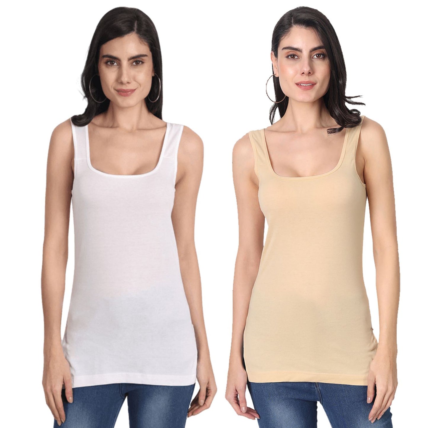 Women's Regular Fit Wide Strap Sleeveless Cotton Camisole Slip 