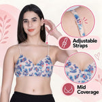Aimly Floral Printed Soft Padded Lycra Mid Coverage Everyday Women Bra | Wireless Comfort Fit Breathable Stretch Fabric Lightly Padded Bra | Adjustable Strap Seamless Daily Wear Supportive lingerie