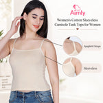Aimly Women’s Cotton Camisole | Sleeveless Spaghetti Strap Innerwear Vest | Soft Breathable Lightweight Daily Wear Sleepwear Camisole with Slim Straps | Casual Solid Basic Tank Top for Girls & Women | Comfortable Everyday Innerwear | Undershirt Vest