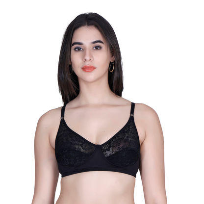 Aimly Women’s Lace Non-Padded Wireless Bra | Full Coverage Comfort Bra with Adjustable Straps | Soft Everyday Supportive Lingerie for Women (Pack 1)