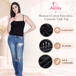 Aimly Women’s Cotton Camisole | Sleeveless Spaghetti Strap Innerwear Vest | Soft Breathable Lightweight Daily Wear Sleepwear Camisole with Slim Straps | Casual Solid Basic Tank Top for Girls & Women | Comfortable Everyday Innerwear | Undershirt Vest