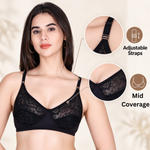 Aimly Women’s Lace Non-Padded Wireless Bra | Full Coverage Comfort Bra with Adjustable Straps | Soft Everyday Supportive Lingerie for Women (Pack 1)