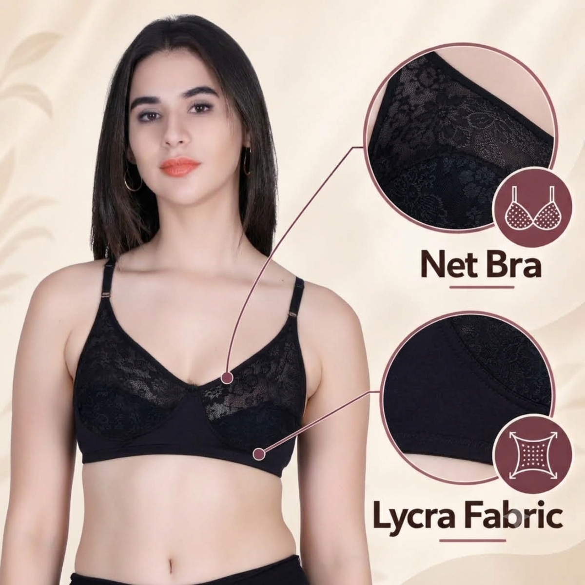 Aimly Women’s Lace Non-Padded Wireless Bra | Full Coverage Comfort Bra with Adjustable Straps | Soft Everyday Supportive Lingerie for Women (Pack 1)