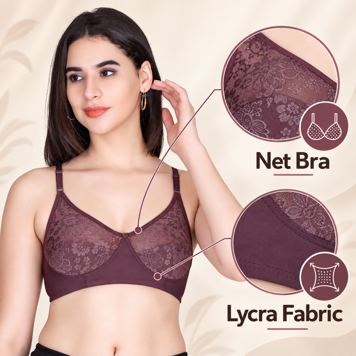 Aimly Women’s Lace Non-Padded Wireless Bra | Full Coverage Comfort Bra with Adjustable Straps | Soft Everyday Supportive Lingerie for Women (Pack 1)