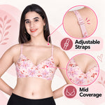 Aimly Floral Printed Soft Padded Lycra Mid Coverage Everyday Women Bra | Wireless Comfort Fit Breathable Stretch Fabric Lightly Padded Bra | Adjustable Strap Seamless Daily Wear Supportive lingerie