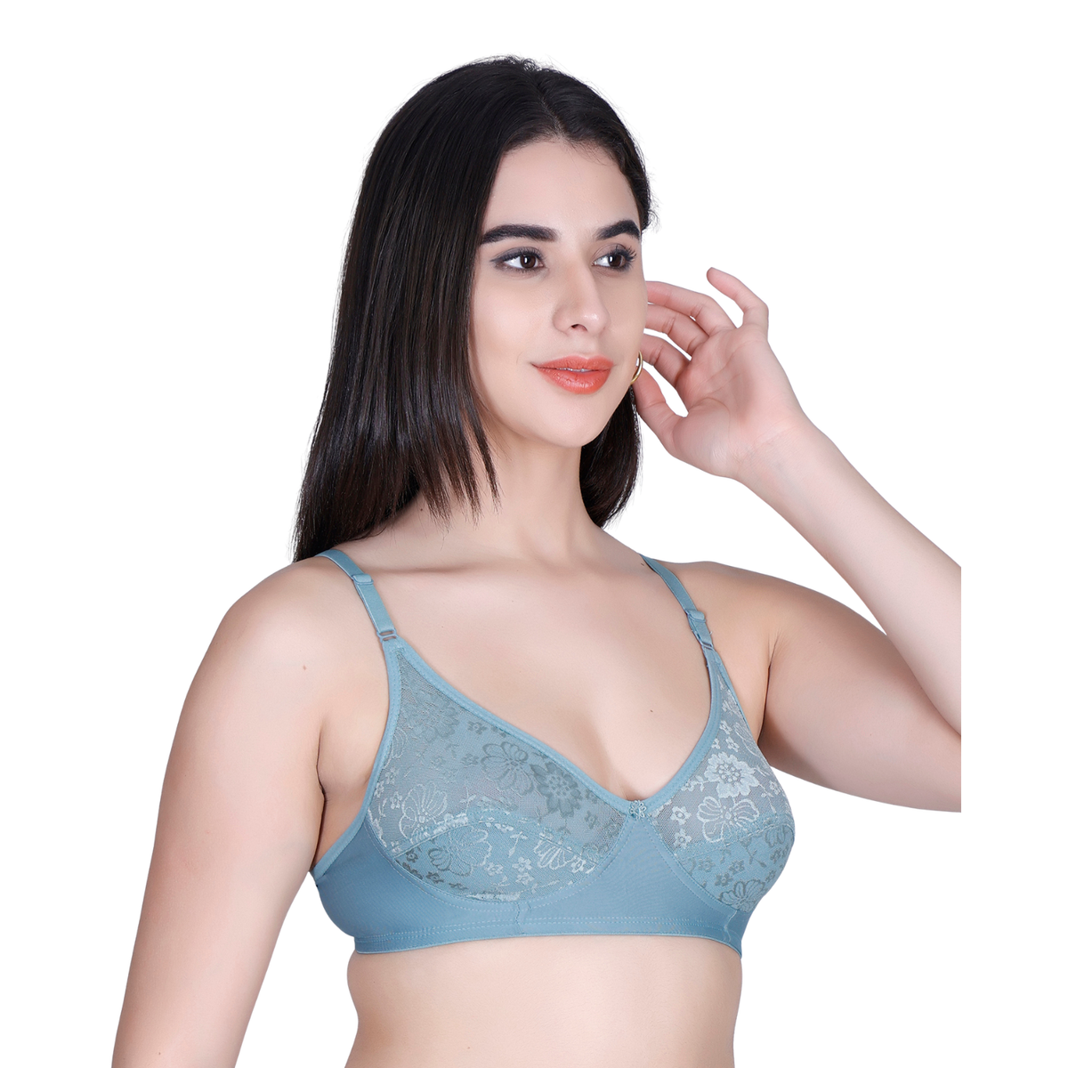 Aimly Women’s Lace Non-Padded Wireless Bra | Full Coverage Comfort Bra with Adjustable Straps | Soft Everyday Supportive Lingerie for Women (Pack 1)