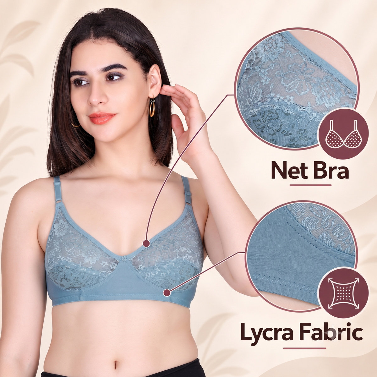Aimly Women’s Lace Non-Padded Wireless Bra | Full Coverage Comfort Bra with Adjustable Straps | Soft Everyday Supportive Lingerie for Women (Pack 1)