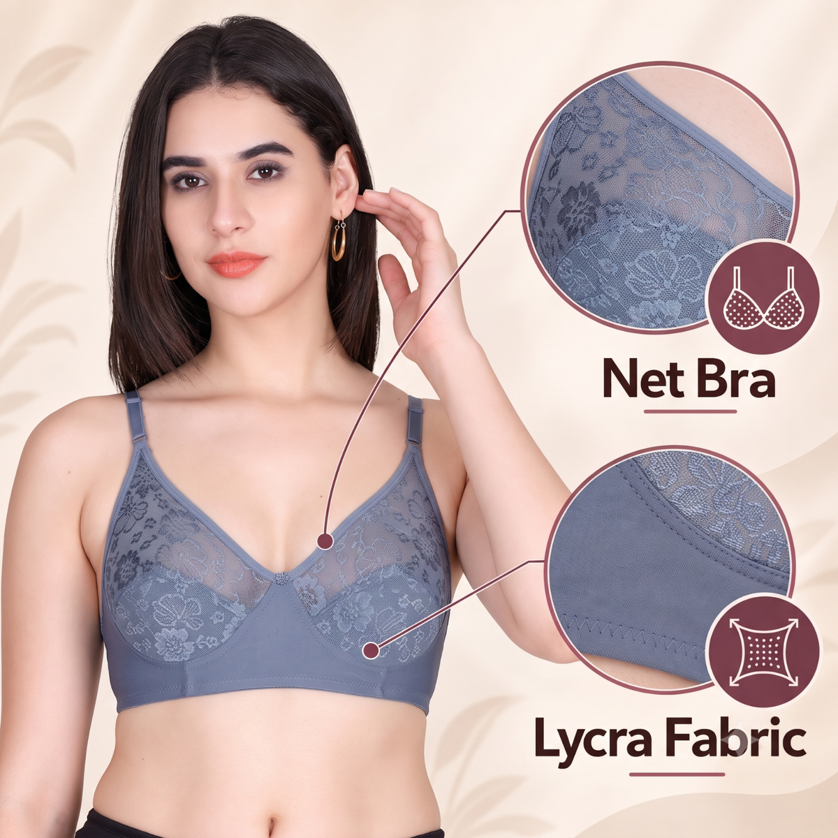 Aimly Women’s Lace Non-Padded Wireless Bra | Full Coverage Comfort Bra with Adjustable Straps | Soft Everyday Supportive Lingerie for Women (Pack 1)