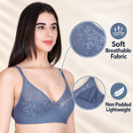 Aimly Women’s Lace Non-Padded Wireless Bra | Full Coverage Comfort Bra with Adjustable Straps | Soft Everyday Supportive Lingerie for Women (Pack 1)