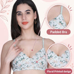 Aimly Floral Printed Soft Padded Lycra Mid Coverage Everyday Women Bra | Wireless Comfort Fit Breathable Stretch Fabric Lightly Padded Bra | Adjustable Strap Seamless Daily Wear Supportive lingerie
