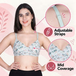 Aimly Floral Printed Soft Padded Lycra Mid Coverage Everyday Women Bra | Wireless Comfort Fit Breathable Stretch Fabric Lightly Padded Bra | Adjustable Strap Seamless Daily Wear Supportive lingerie
