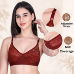 Aimly Women’s Lace Non-Padded Wireless Bra | Full Coverage Comfort Bra with Adjustable Straps | Soft Everyday Supportive Lingerie for Women (Pack 1)