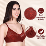 Aimly Women’s Lace Non-Padded Wireless Bra | Full Coverage Comfort Bra with Adjustable Straps | Soft Everyday Supportive Lingerie for Women (Pack 1)