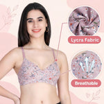 Aimly Floral Printed Soft Padded Lycra Mid Coverage Everyday Women Bra | Wireless Comfort Fit Breathable Stretch Fabric Lightly Padded Bra | Adjustable Strap Seamless Daily Wear Supportive lingerie