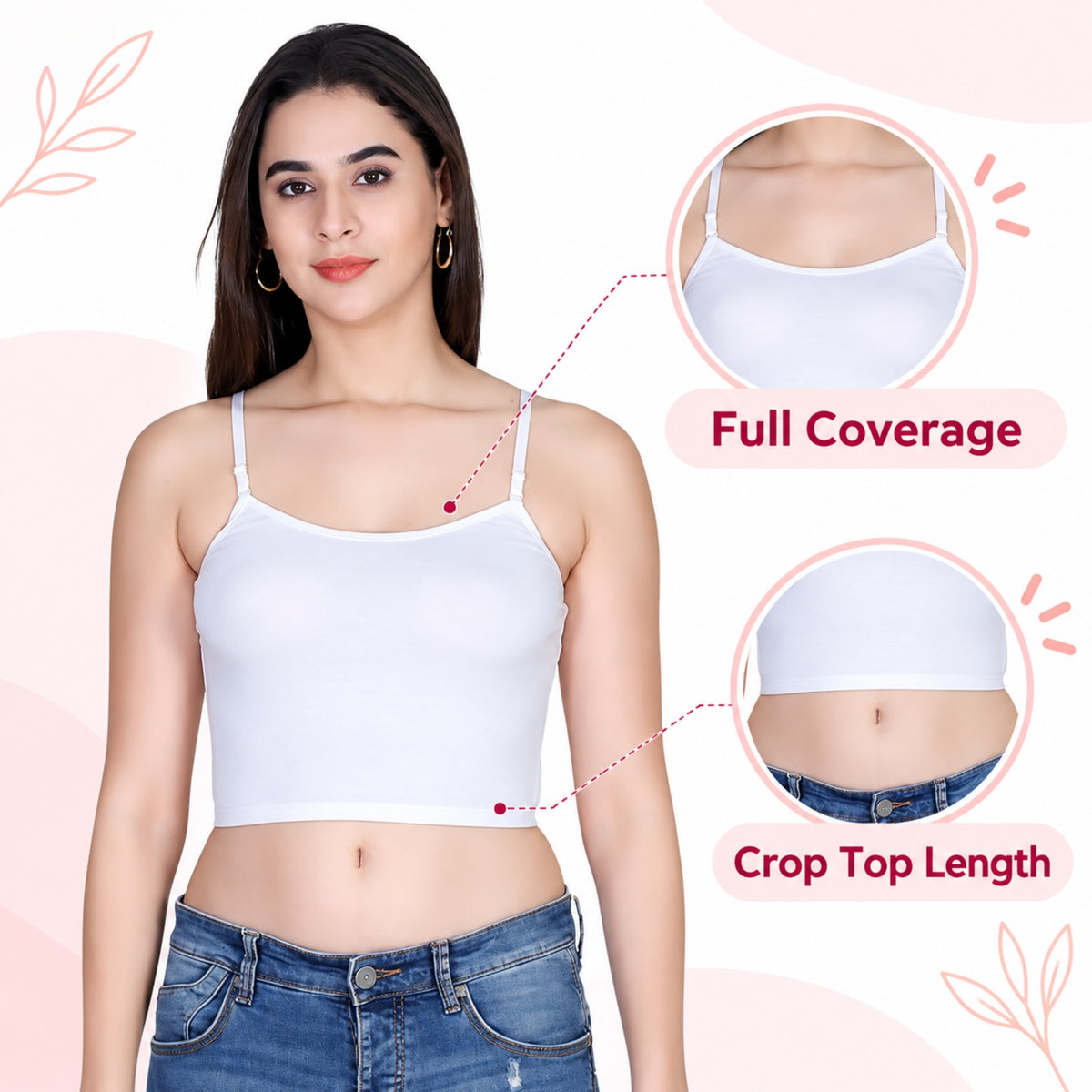 Aimly Women’s Cotton Adjustable Strap Non Padded Cami Bra | Soft Breathable Comfort Moisture Wicking Wire free Crop Top Innerwear for Casual Outfits, Office, College, Travel & Everyday Comfort | Seamless Daily Wear Supportive Bra for Girls & Women