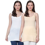 Women's Cotton Sleeveless U Neck Long Spaghetti Slips Regular Use Camisoles 1 white 1 bge pack of 2