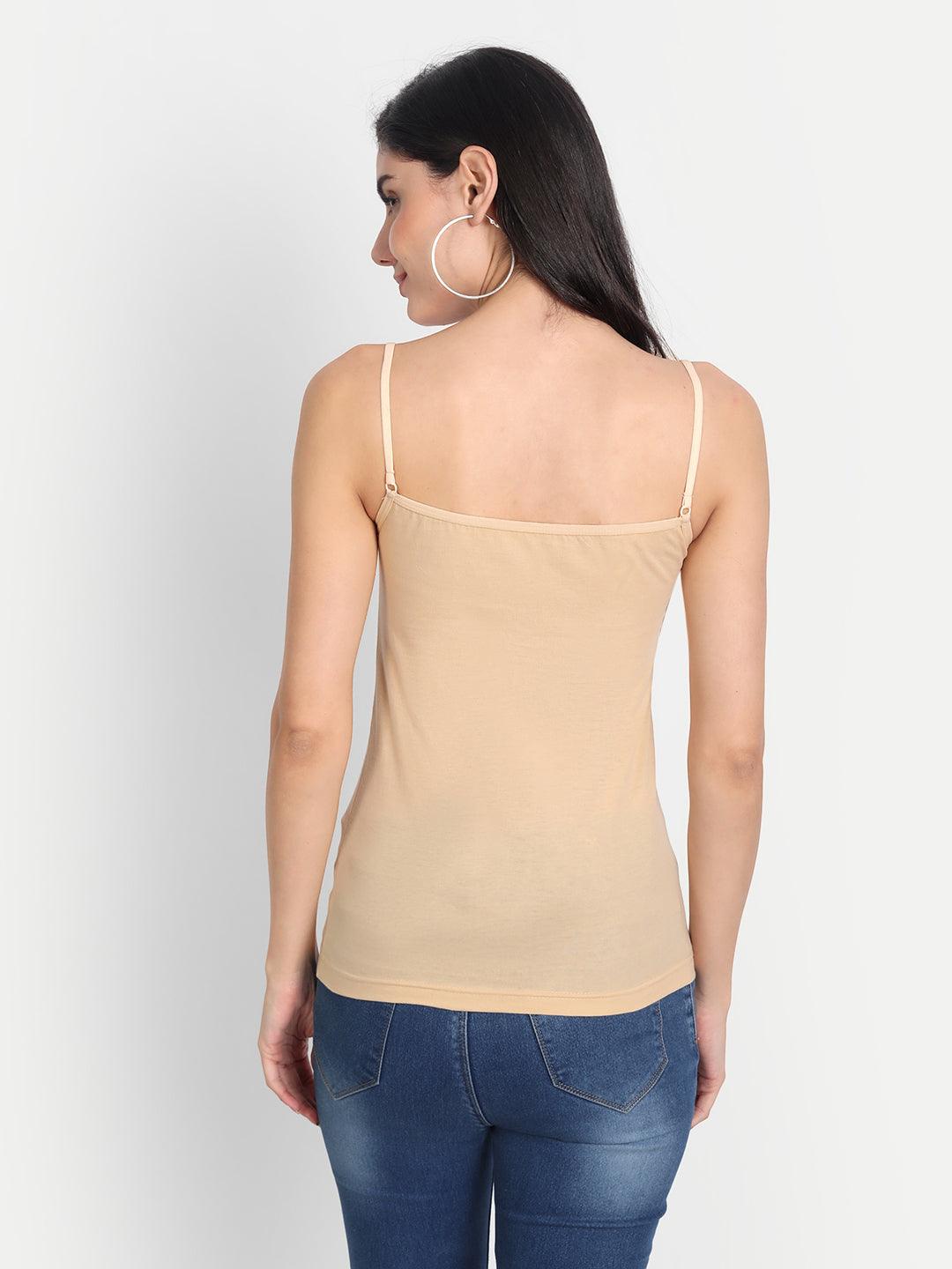 Women's Regular Cotton Sleeveless Adjustable Strap Camisole Slip Spaghetti
