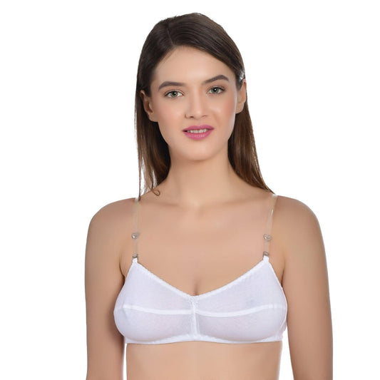 Cotton V-touch Shaped Non-padded Fabric Seamed C-cup Bra for Women