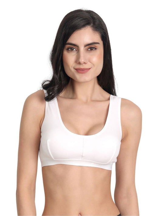 Women's Cotton Non-Padded Non-Wired Mid Coverage detachable Strap Moulded  Sports Bra