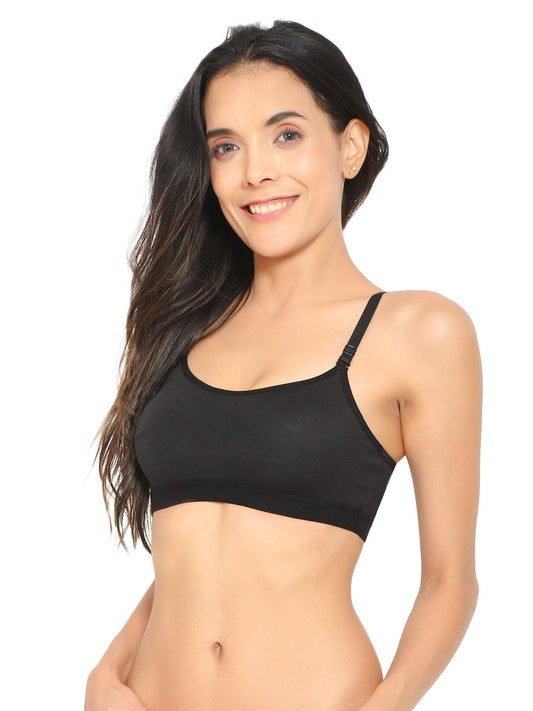 Buy Low Impact Cotton Non-Padded Non-Wired Sports Bra in Black