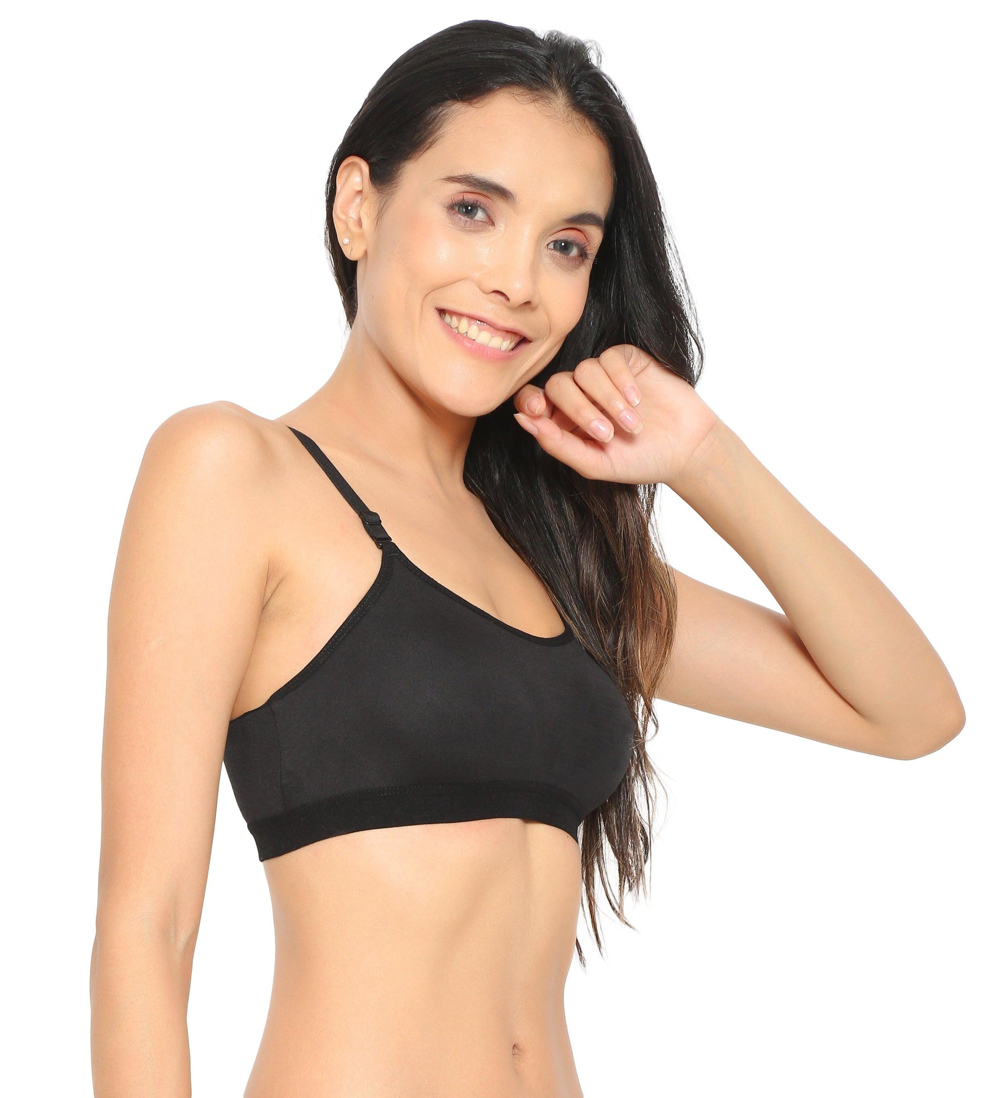 Aimly Women's Cotton Black Non-Padded Non-Wired Sports Bra