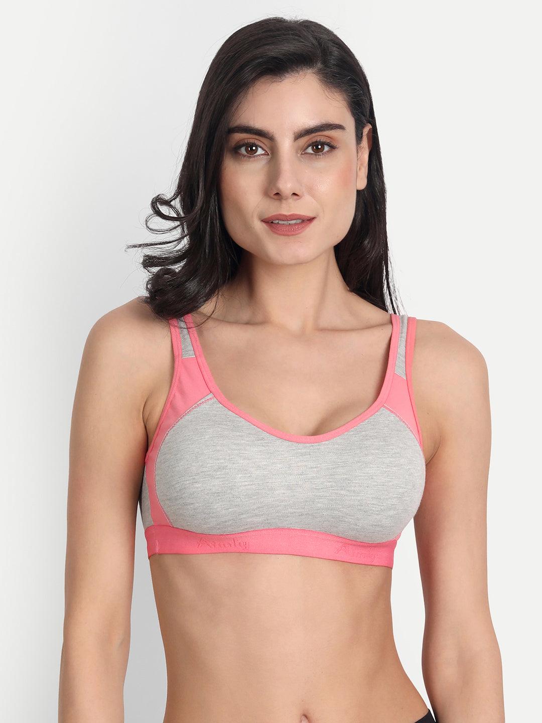 Women's Cotton with Lycra Non-Paded and Non-Wired Seamed Sports