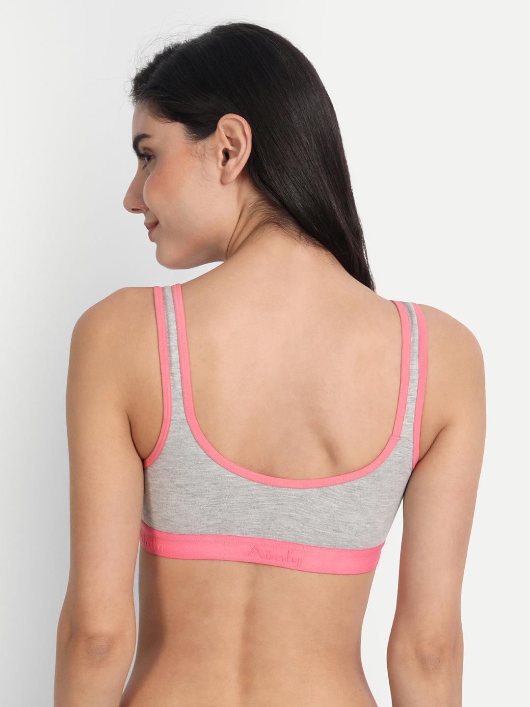Women's Cotton with Lycra Non-Paded and Non-Wired Seamed Sports Bra for  Women/Girls
