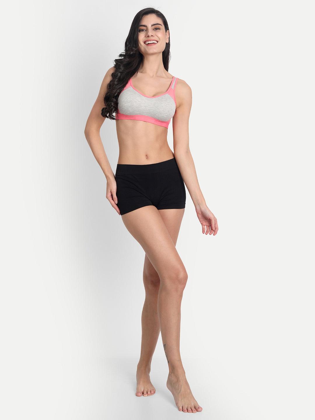 Women's Cotton with Lycra Non-Paded and Non-Wired Seamed Sports