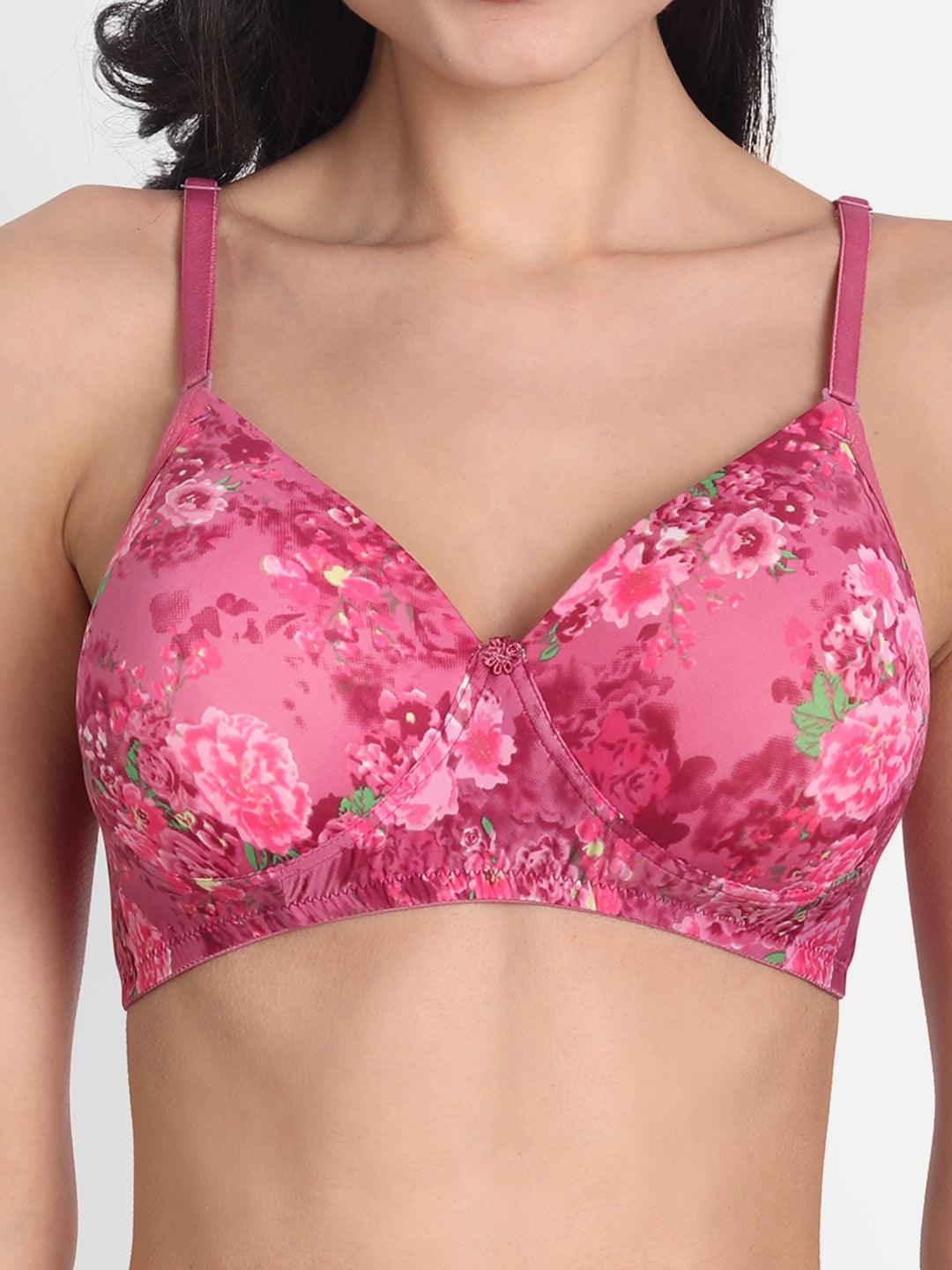 Seamless Nylon Women Full Coverage Non Padded Light Pink Bra, Floral Print  at Rs 105/piece in New Delhi